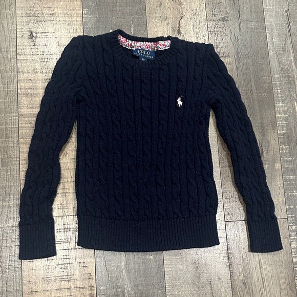 Ralph Lauren 100% cotton navy blue cable knit sweater size 7